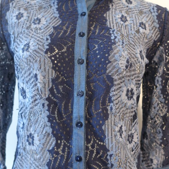 Womens Anne Fontaine Blue Navy Lace Blouse Top 36 US (0-2) - Picture 4 of 13